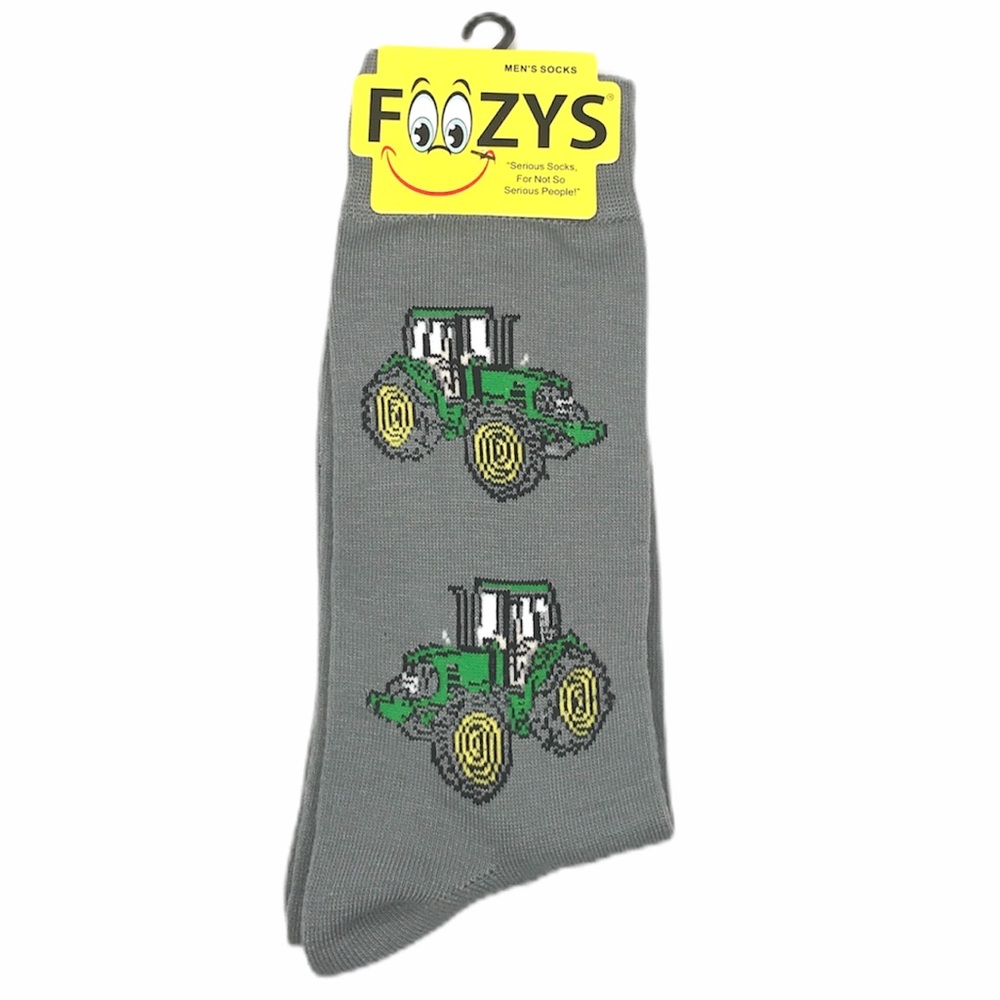 Foozys Tractor Crew Socks, Gray, Green, Black